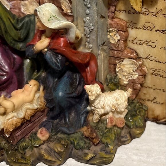 Nativity Scene 3D Bible Figurine With Holy Family & Animals Resin 8" Wide - Picture 9 of 11
